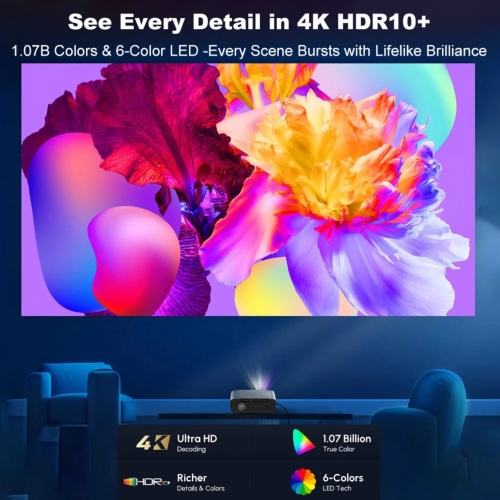 A9G FULL HD/4K LED-projector, WiFi 6 HDR10 ANDROID LED-tv met Dolby Audio-geluid