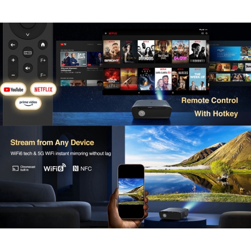 A9G FULL HD/4K LED-projector, WiFi 6 HDR10 ANDROID LED-tv met Dolby Audio-geluid