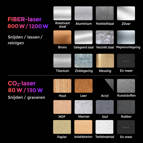 Materialen en FIBER/CO₂-functies van de GWEIKE M Series